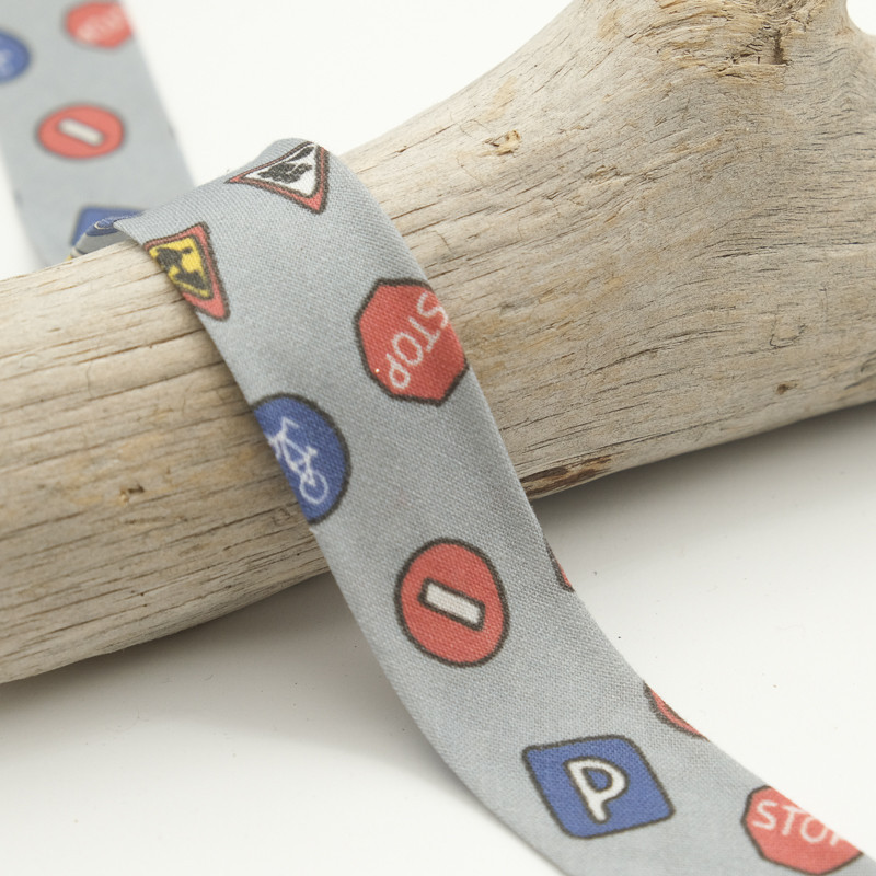 25MM Printed Bias Tape in Traffic Gray - Maison Klem